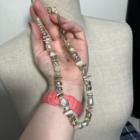 Vintage Pearl, Shell, Bead, and Crystal Necklace, Adj Approx 17-20” - Picture 12 of 12